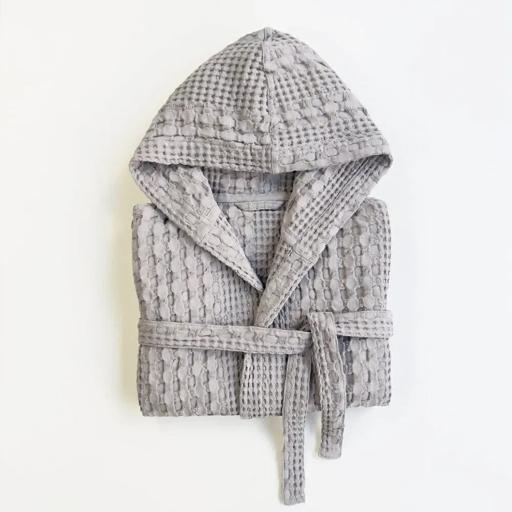 Organic Waffle Cotton Kids Bathrobe Grey